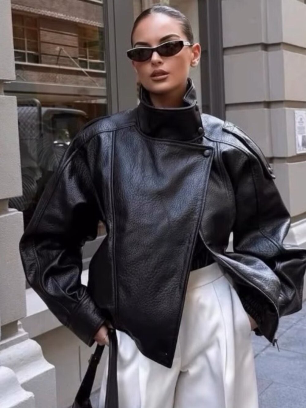Zara Faux Leather Funnel Neck Jacket